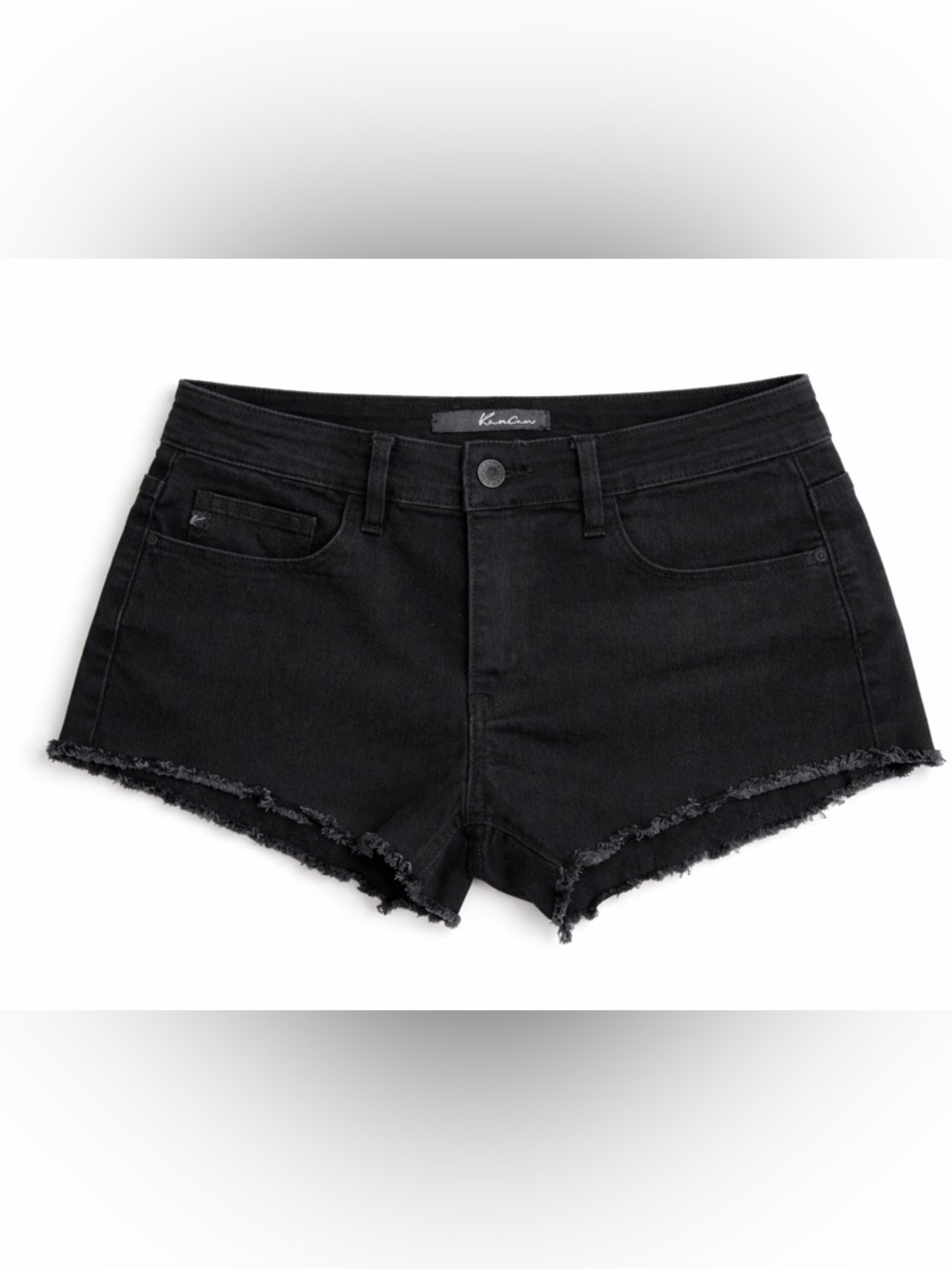 🖤 KanCan Black Cutoff Denim Shorts Frayed Raw Hem Stretch Low Rise Size 9/28